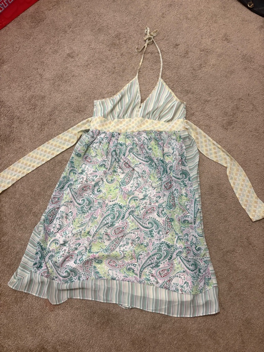 90s Halter Dress with Pastel Paisley Accents